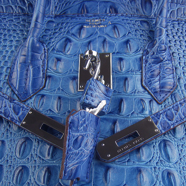 Replica Hermes Birkin 30CM Crocodile Head Veins Bag Dark Blue 6088 On Sale - Click Image to Close